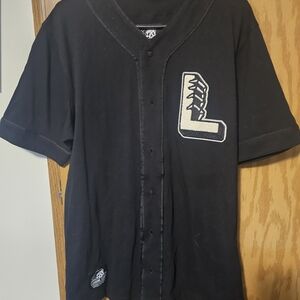 Men's Black Button-Up Jersey with Logo
